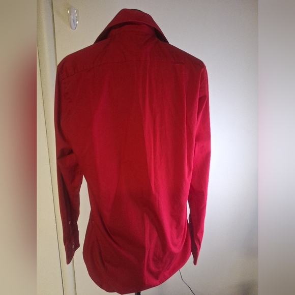 Mens Red Button Down Shirt Size 14-14.5  32/33 - Picture 4 of 4